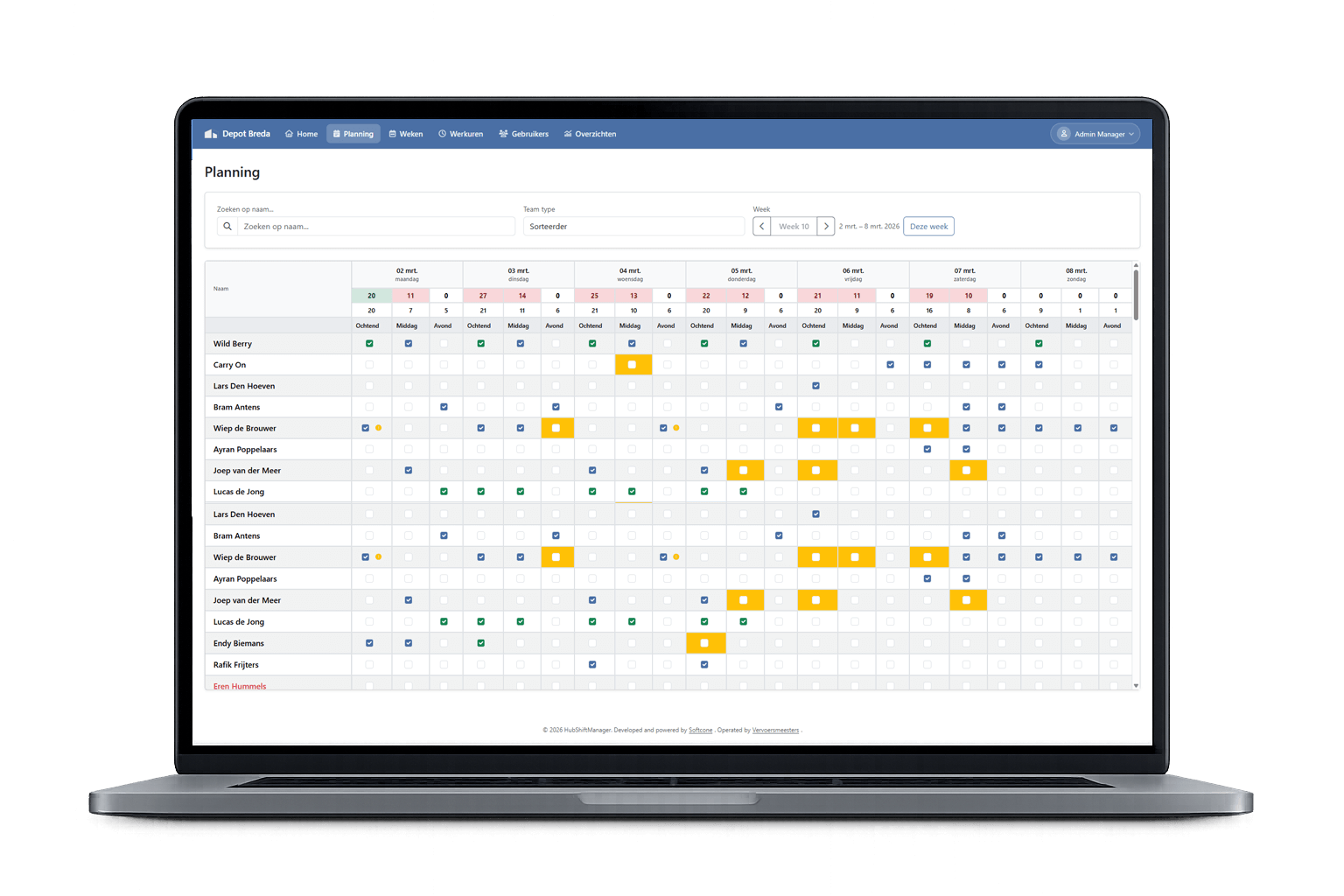 Voorbeeldweergave van HubShiftManager